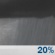Tonight: A slight chance of rain showers. Mostly cloudy, with a low around 62. Northwest wind around 2 mph. Chance of precipitation is 20%. New rainfall amounts less than a tenth of an inch possible. Tonight: Slight Chance Rain Showers